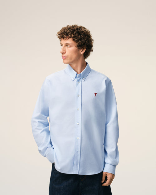 Blue Cotton Classic Long Sleeve Shirt Button Down Collar With Embroidered Adc - 3 - Ami Paris