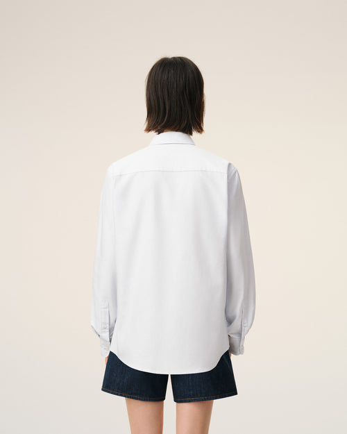 White Cotton Classic Long Sleeve Shirt Button Down Collar With Embroidered Adc - 11 - Ami Paris