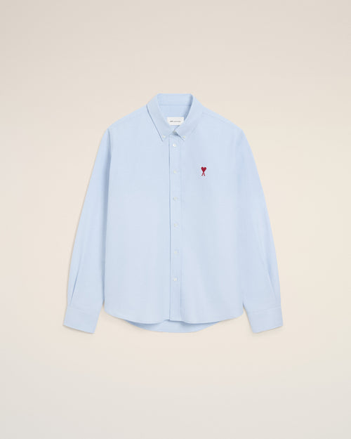 Blue Cotton Classic Long Sleeve Shirt Button Down Collar With Embroidered Adc - 2 - Ami Paris