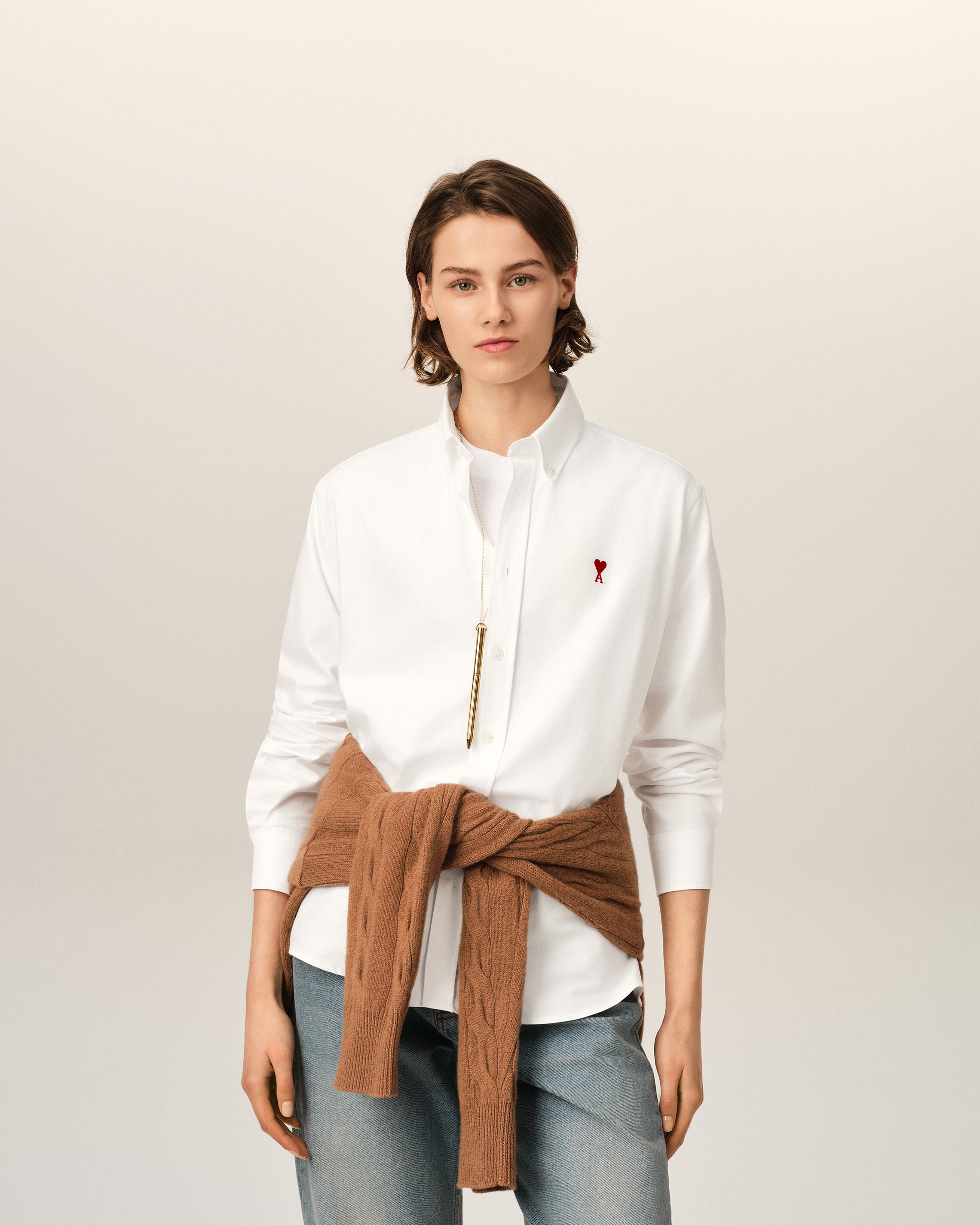 White cotton shirt with Ami de Coeur - 8