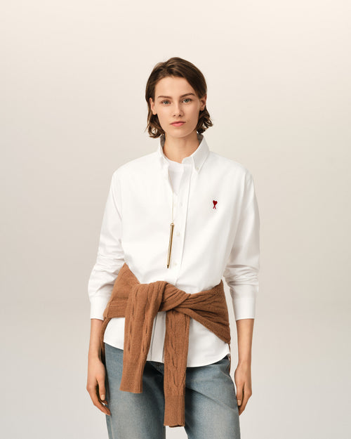 White cotton shirt with Ami de Coeur - Woman - 8 - AMI Paris - Ami Paris
