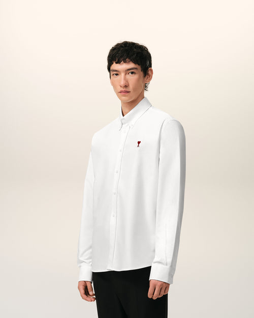White Cotton Classic Long Sleeve Shirt Button Down Collar With Embroidered Adc - 6 - Ami Paris