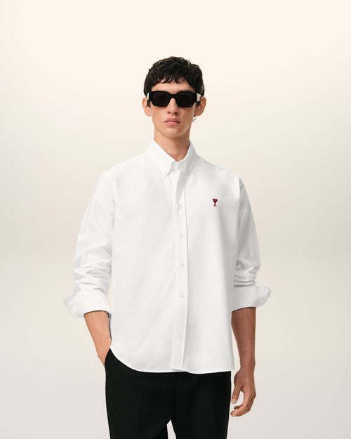 White Cotton Classic Long Sleeve Shirt Button Down Collar With Embroidered Adc - 1 - Ami Paris