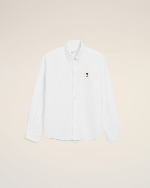 White Cotton Classic Long Sleeve Shirt Button Down Collar With Embroidered Adc - 4 - Ami Paris