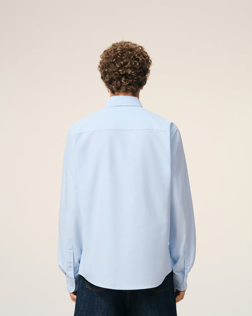 Blue Cotton Classic Long Sleeve Shirt Button Down Collar With Embroidered Adc - 5 - Ami Paris