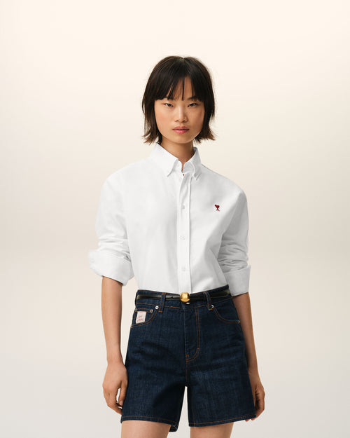                             Chemise Classique Manches Longues Col Boutonne Et Ami De Coeur Brode Blanc en Coton - 3                         - Ami Paris