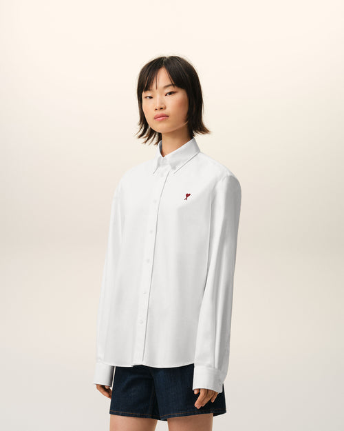 Chemise Classique Manches Longues Col Boutonne Et Ami De Coeur Brode Blanc en Coton - Femme - 11 - AMI Paris - Ami Paris