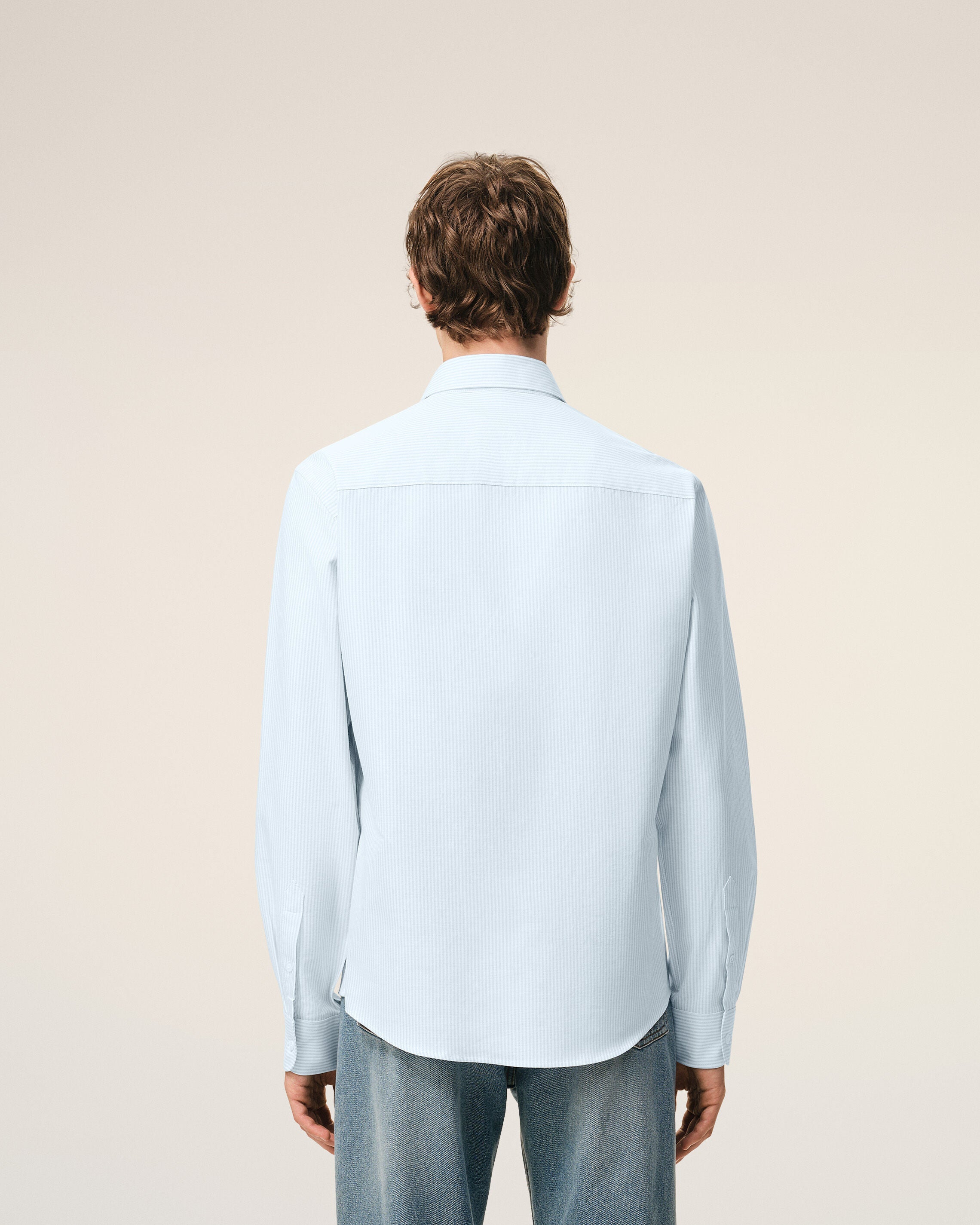 Blue Cotton Classic Long Sleeve Shirt Button Down Collar With Embroidered Adc - 5