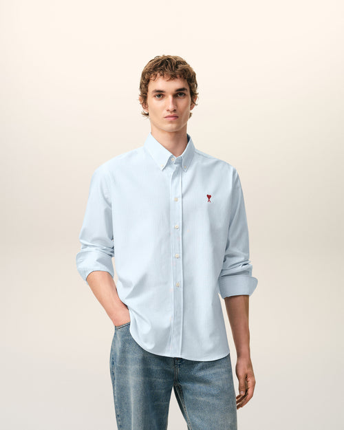 Blue Cotton Classic Long Sleeve Shirt Button Down Collar With Embroidered Adc - Man - 2 - AMI Paris - Ami Paris