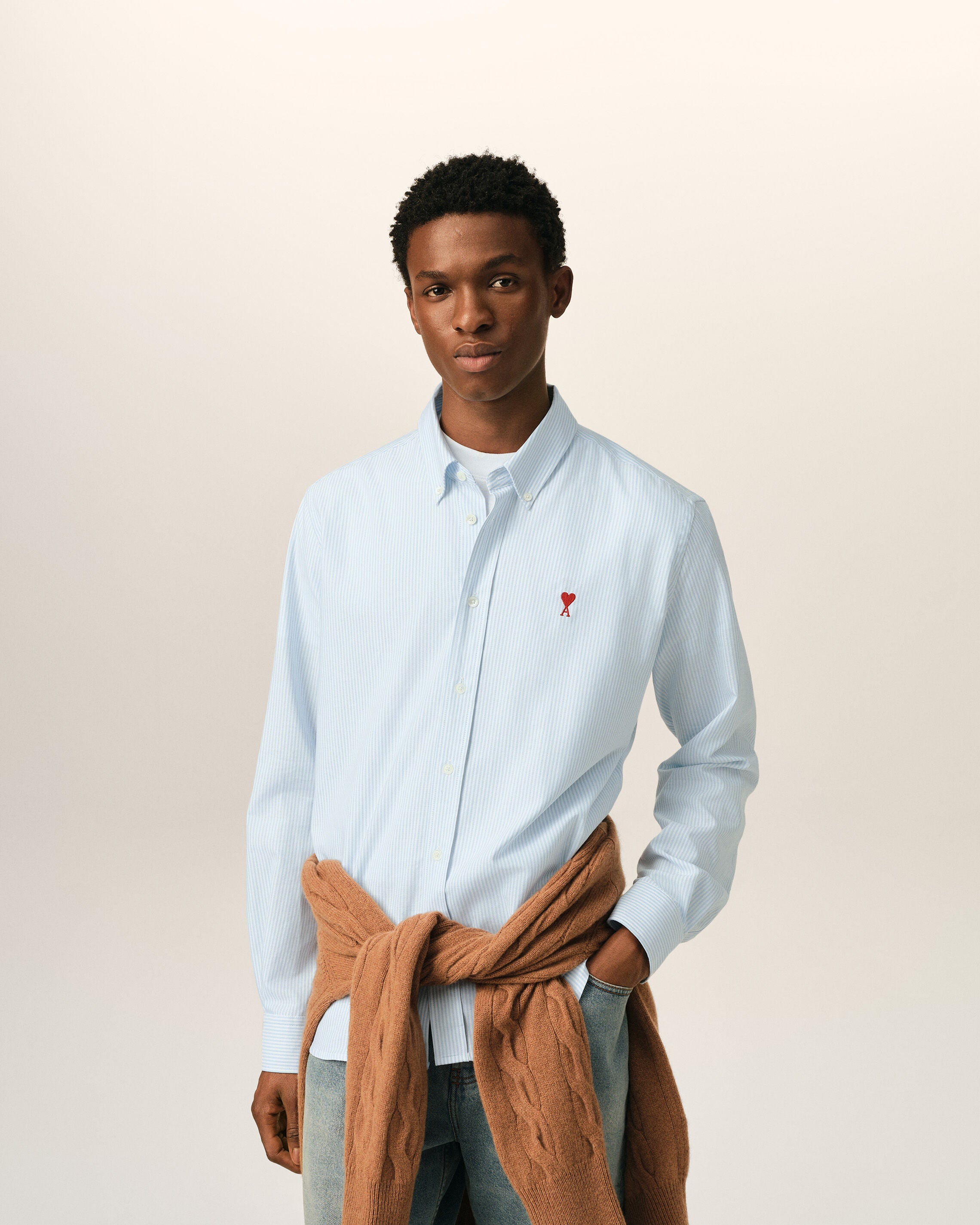 Blue stripped cotton shirt with Ami de Coeur - 2