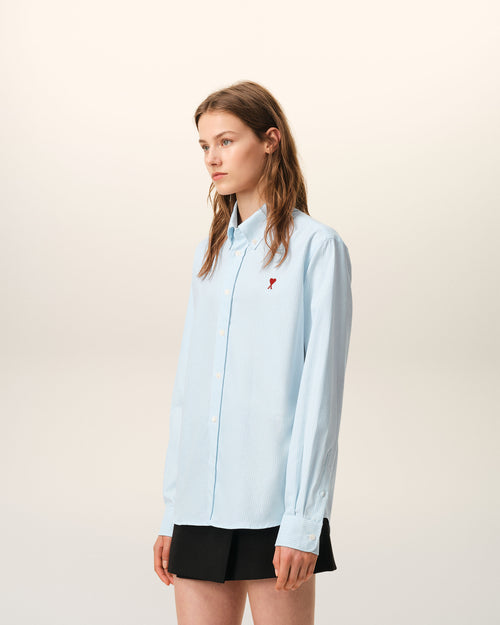 Blue Cotton Classic Long Sleeve Shirt Button Down Collar With Embroidered Adc - 12 - Ami Paris