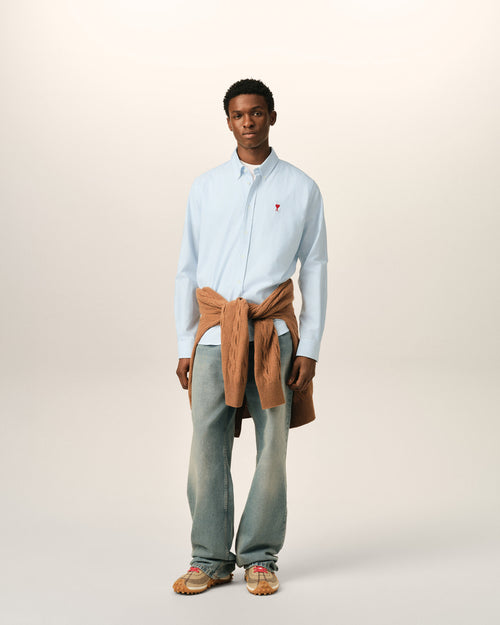 Blue stripped cotton shirt with Ami de Coeur - Man - 3 - AMI Paris - Ami Paris