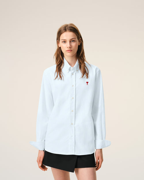 Blue Cotton Classic Long Sleeve Shirt Button Down Collar With Embroidered Adc - 9 - Ami Paris