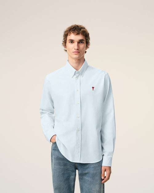 Blue Cotton Classic Long Sleeve Shirt Button Down Collar With Embroidered Adc - Man - 3 - AMI Paris - Ami Paris