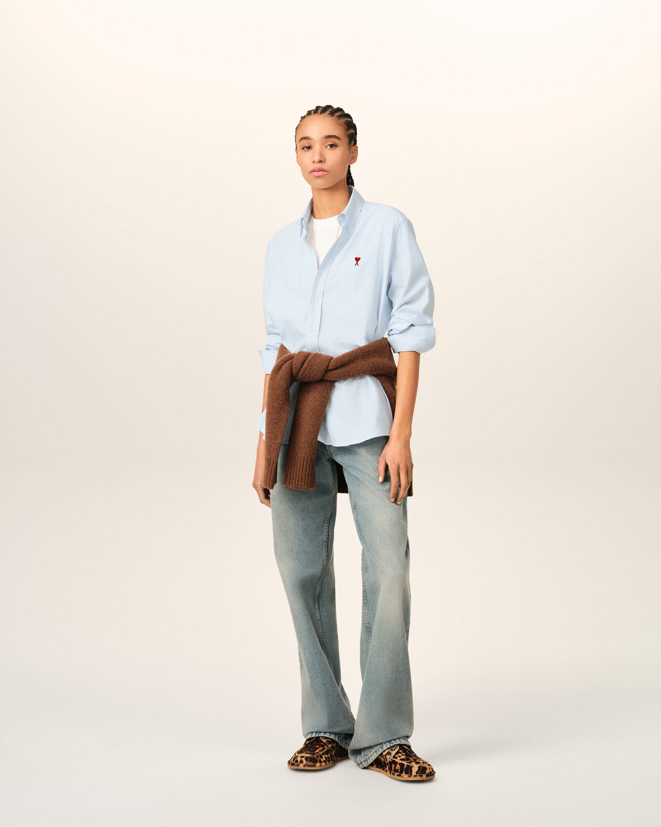 Blue stripped cotton shirt with Ami de Coeur - 9