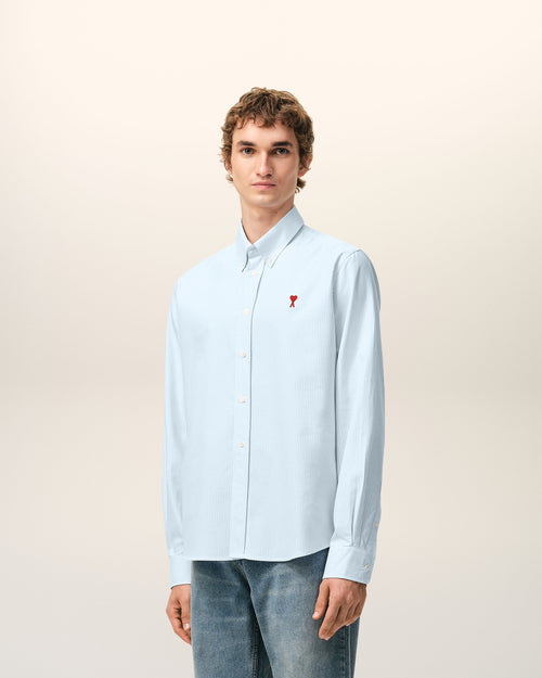 Blue Cotton Classic Long Sleeve Shirt Button Down Collar With Embroidered Adc - 6 - Ami Paris