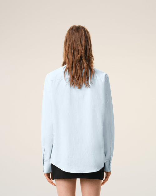 Blue Cotton Classic Long Sleeve Shirt Button Down Collar With Embroidered Adc - 11 - Ami Paris