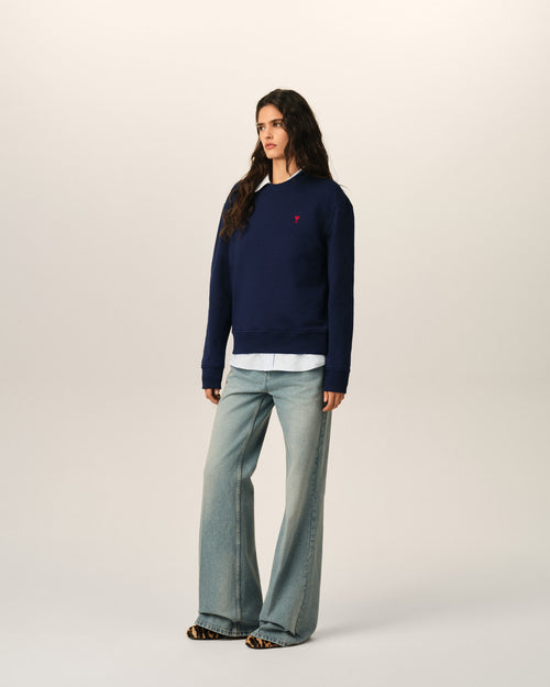Blue cotton sweatshirt with Ami de Coeur - Woman - 12 - AMI Paris - Ami Paris