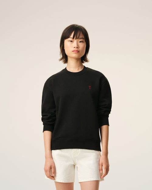 Black Cotton Red Ami De Coeur Sweatshirt - Woman - 9 - AMI Paris - Ami Paris