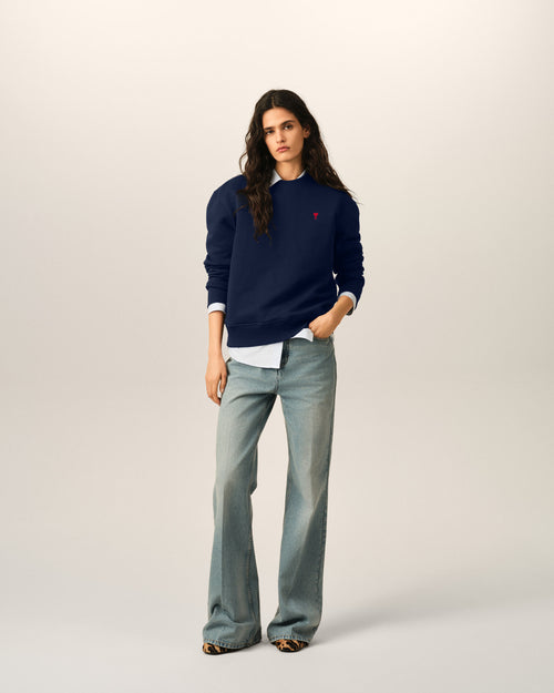 Blue cotton sweatshirt with Ami de Coeur - Woman - 9 - AMI Paris - Ami Paris