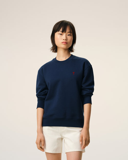 Blue cotton sweatshirt with Ami de Coeur - Woman - 9 - AMI Paris - Ami Paris