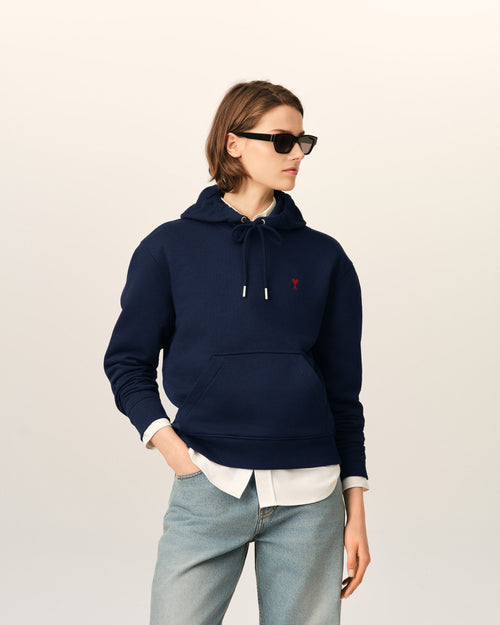 Blue cotton hoodie with Ami de Coeur - Woman - 8 - AMI Paris - Ami Paris