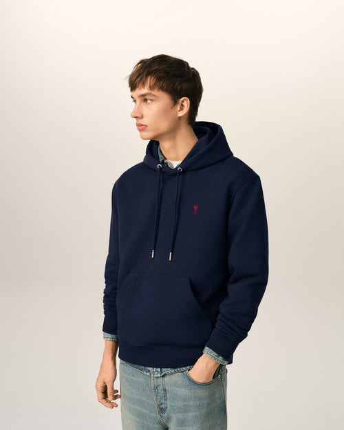 Blue cotton hoodie with Ami de Coeur - Man - 2 - AMI Paris - Ami Paris