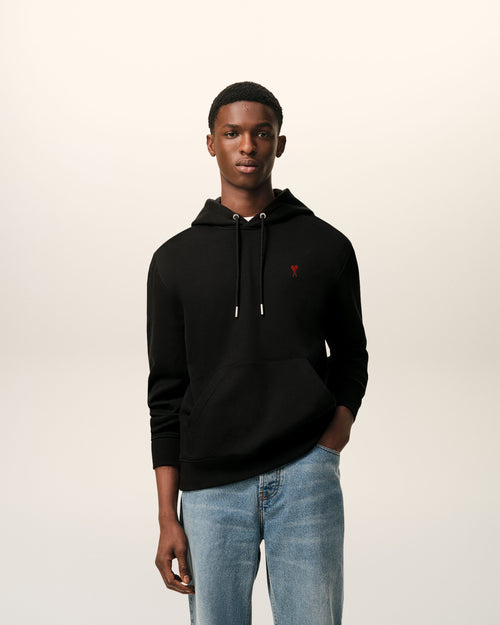 Black Cotton Red Ami De Coeur Hoodie - 1 - Ami Paris