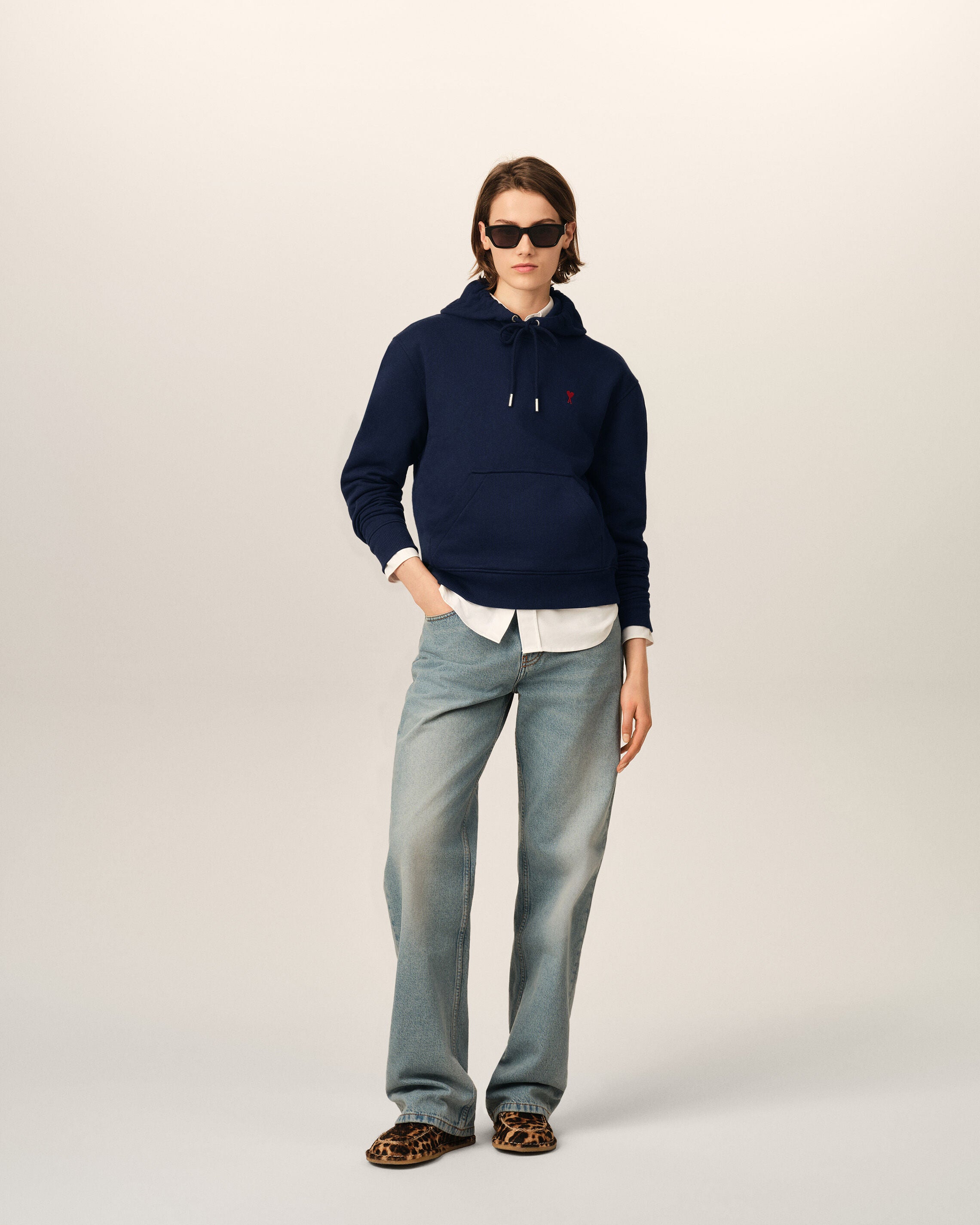 Blue cotton hoodie with Ami de Coeur - 9