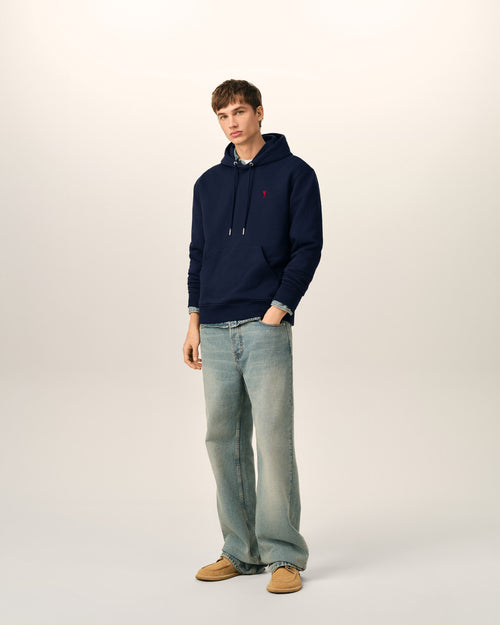 Blue cotton hoodie with Ami de Coeur - Man - 3 - AMI Paris - Ami Paris