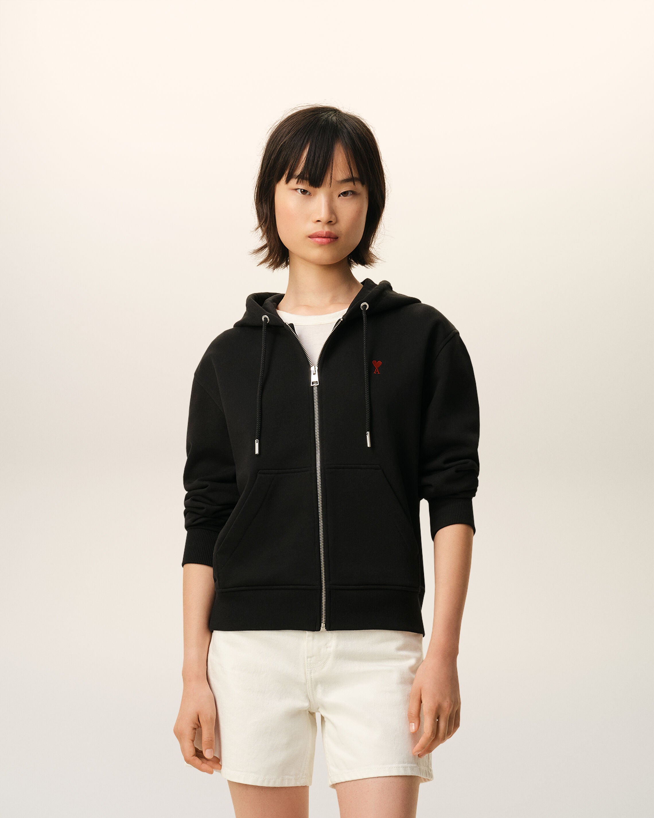 amiparis アミパリス　ジップパーカー 黒 Ami De Coeur ジップパーカー ブラック | AMI PARIS