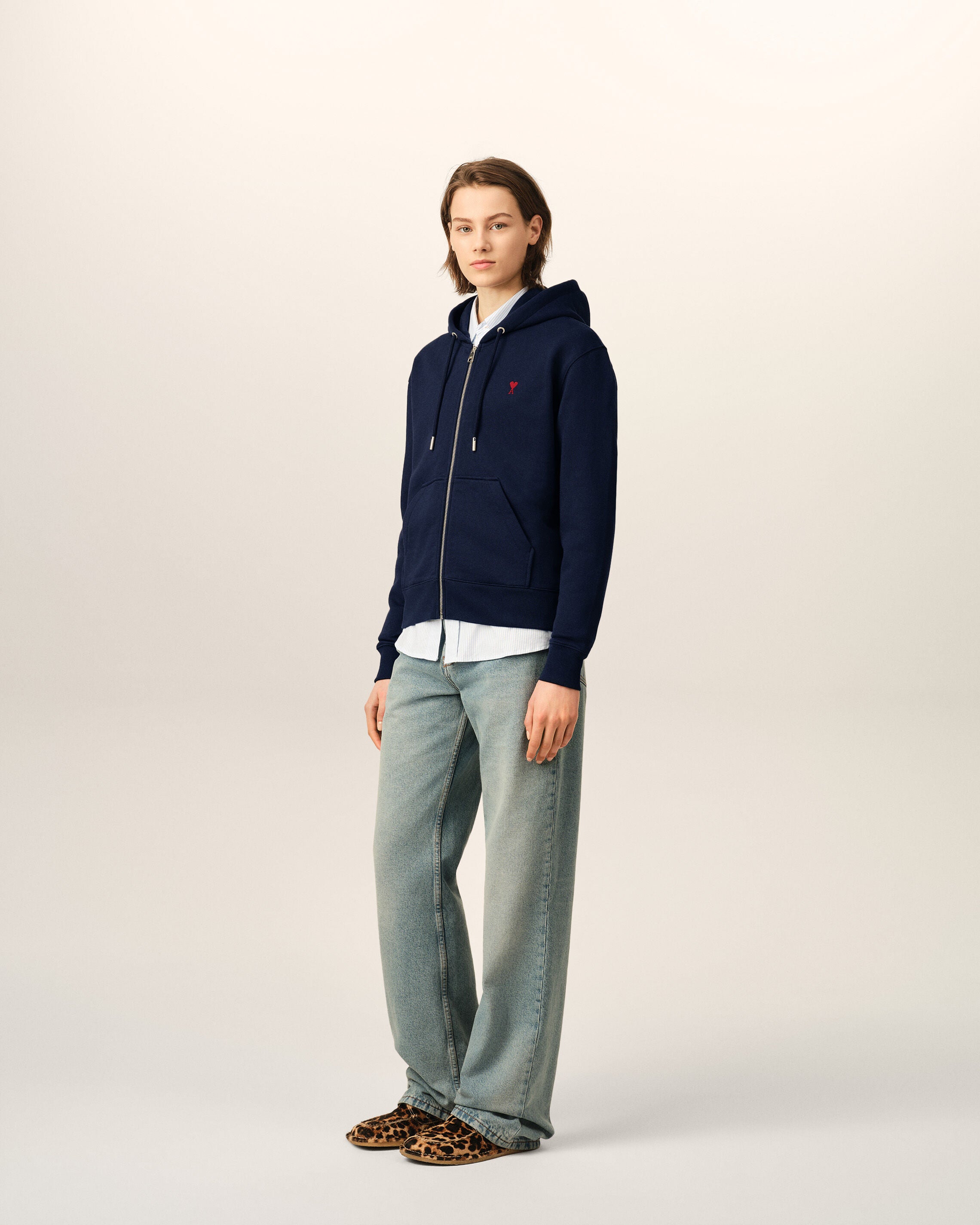 Blue zipped cotton hoodie with Ami de Coeur - 12