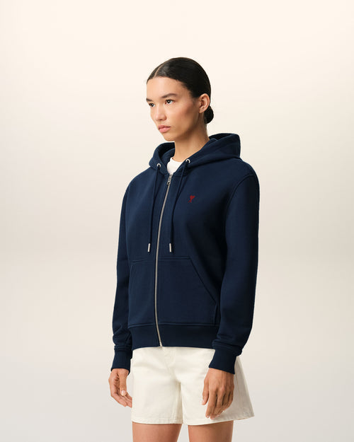 Blue Cotton Red Ami De Coeur Zipped Hoodie - 12 - Ami Paris