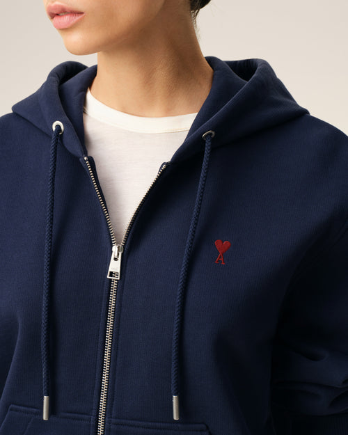 Blue Cotton Red Ami De Coeur Zipped Hoodie - 10 - Ami Paris