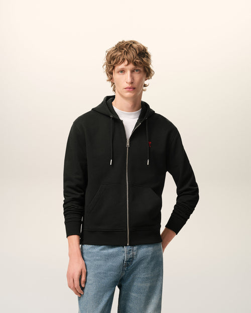 Hoodie Zippe Ami De Coeur Rouge Noir en Coton - Homme - 2 - AMI Paris - Ami Paris