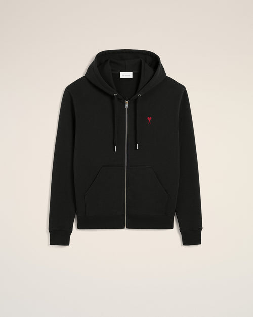 Black Cotton Red Ami De Coeur Zipped Hoodie - 4 - Ami Paris
