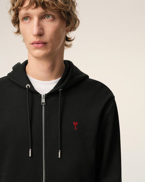 Black Cotton Red Ami De Coeur Zipped Hoodie - 4 - Ami Paris