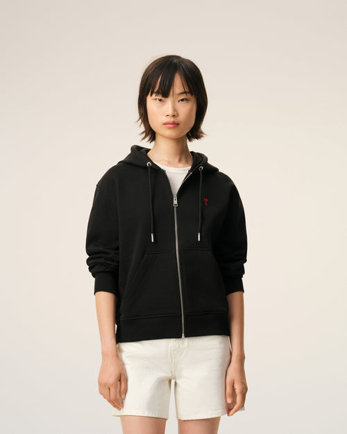 Hoodie Zippe Ami De Coeur Rouge Noir en Coton - Femme - 9 - AMI Paris - Ami Paris