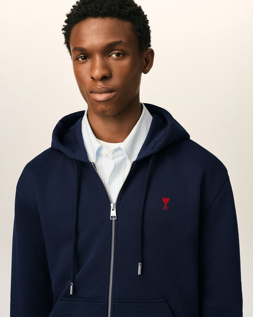 Blue zipped cotton hoodie with Ami de Coeur - Man - 4 - AMI Paris - Ami Paris