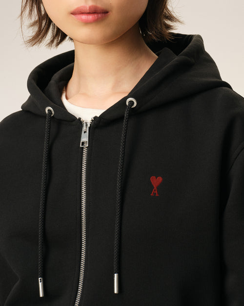 Black Cotton Red Ami De Coeur Zipped Hoodie - 10 - Ami Paris