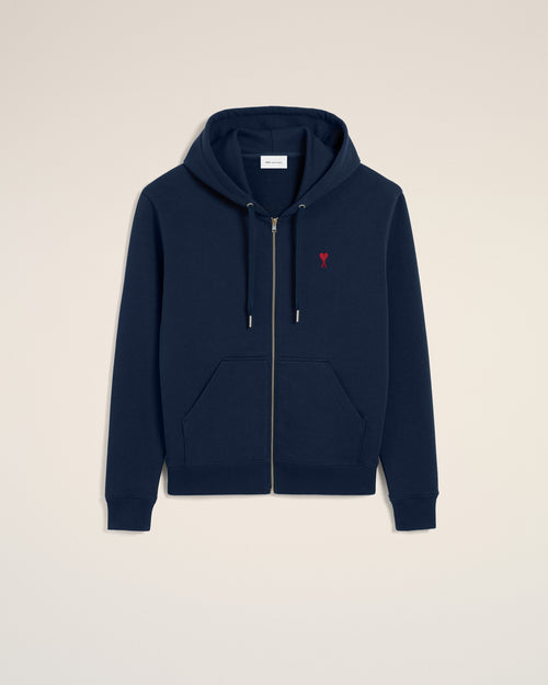 Blue Cotton Red Ami De Coeur Zipped Hoodie - 2 - Ami Paris