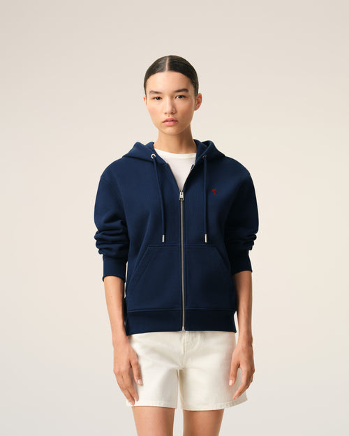 Blue Cotton Red Ami De Coeur Zipped Hoodie - Woman - 9 - AMI Paris - Ami Paris