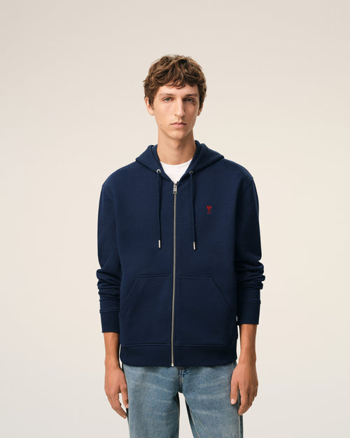 Blue Cotton Red Ami De Coeur Zipped Hoodie - 1 - Ami Paris