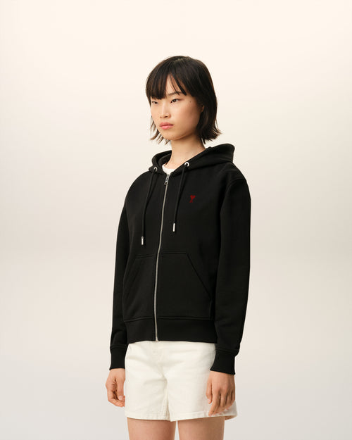 Black Cotton Red Ami De Coeur Zipped Hoodie - 11 - Ami Paris