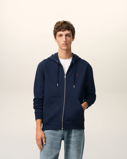 Blue Cotton Red Ami De Coeur Zipped Hoodie - Man - 2 - AMI Paris - Ami Paris