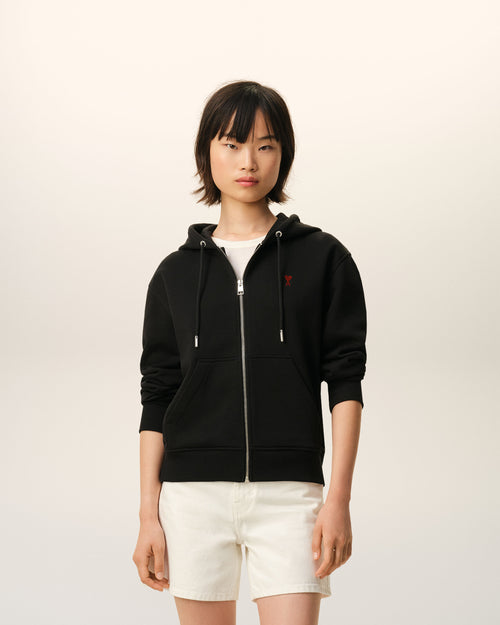 Hoodie Zippe Ami De Coeur Rouge Noir en Coton - Femme - 8 - AMI Paris - Ami Paris