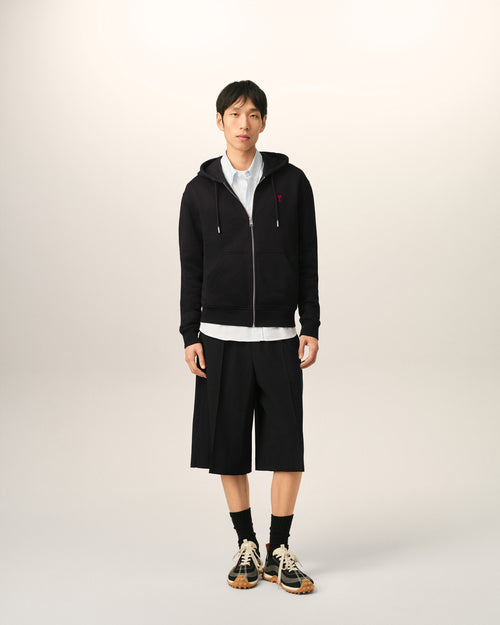Felpa con zip Ami de Cœur in cotone nero - Uomo - 3 - AMI Paris - Ami Paris
