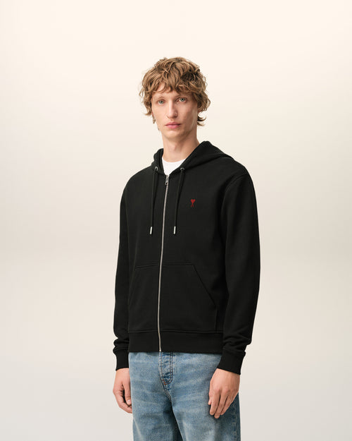 Hoodie Zippe Ami De Coeur Rouge Noir en Coton - Homme - 6 - AMI Paris - Ami Paris
