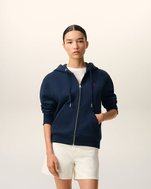 Blue Cotton Red Ami De Coeur Zipped Hoodie - Woman - 8 - AMI Paris - Ami Paris