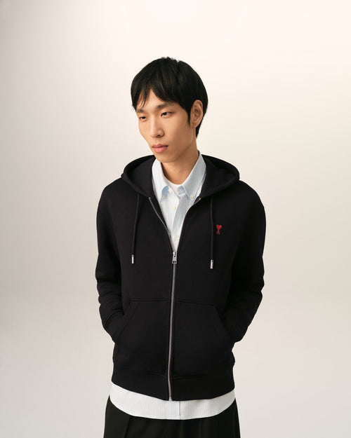 Felpa con zip Ami de Cœur in cotone nero - Uomo - 2 - AMI Paris - Ami Paris
